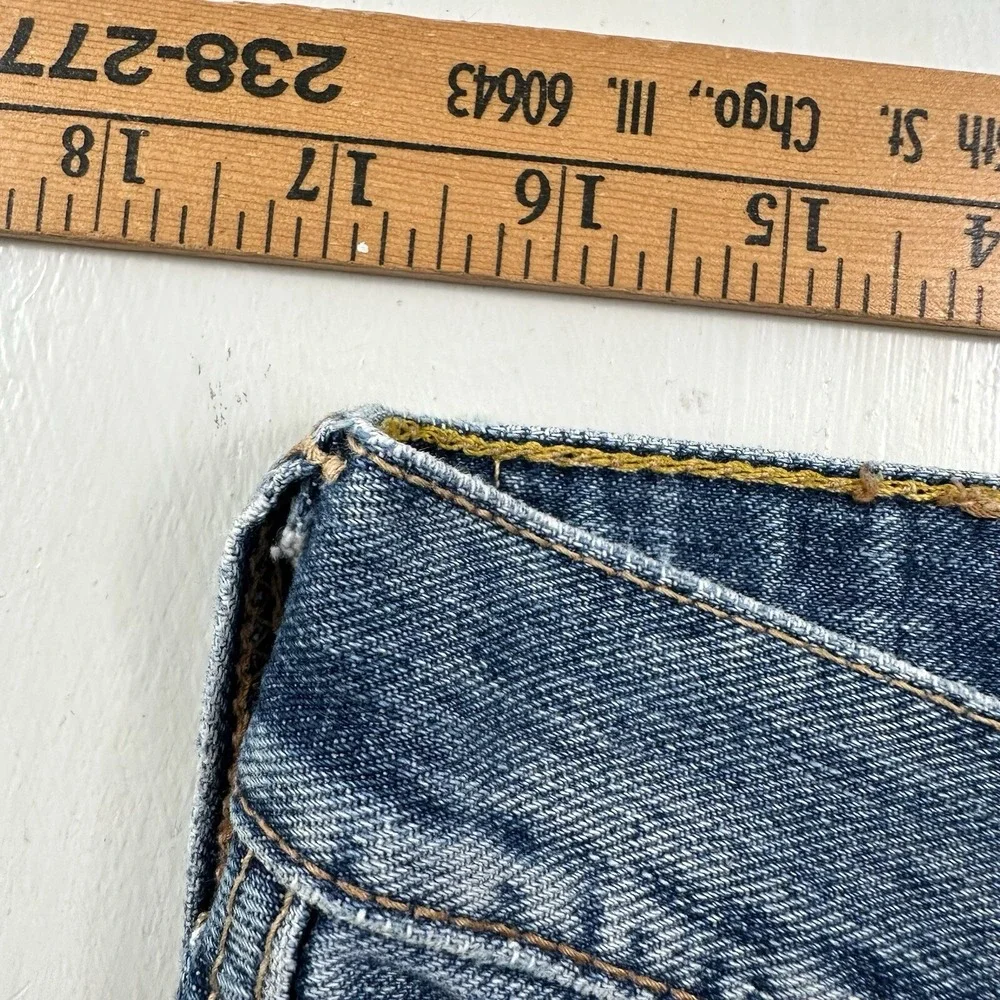 Y2K American Eagle‎ Mens Low Loose Jeans 31x30 Blue Light Wash Distressed Denim
